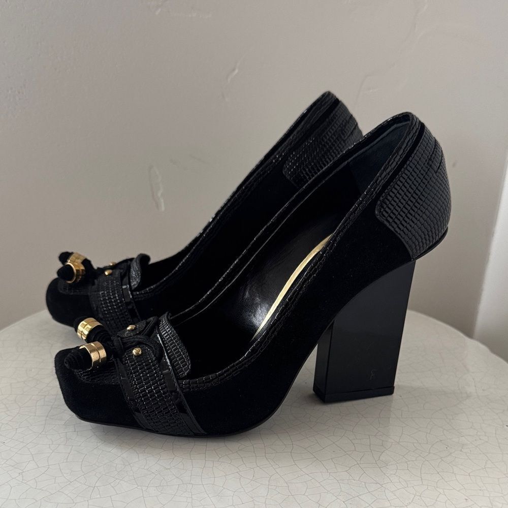 GIANMARCO LORENZI Elegant Black Leather Women's Heels Made in Italy Size 37 NWOB